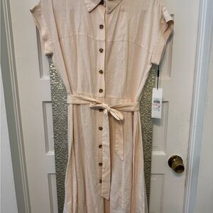 Calvin Klein Light Pink Midi Dress with Button-Down Front